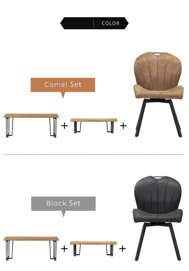 ダイニング5点セット　(180テーブル+150ベンチ+回転チェア3脚)