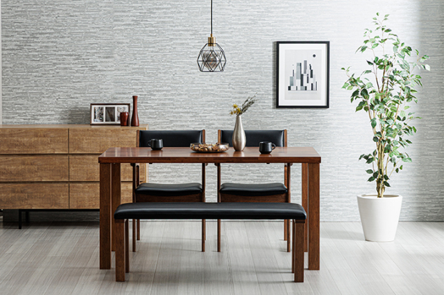 Anitaラバーウッド無垢材のダイニング４点セット　ブラック　幅1400