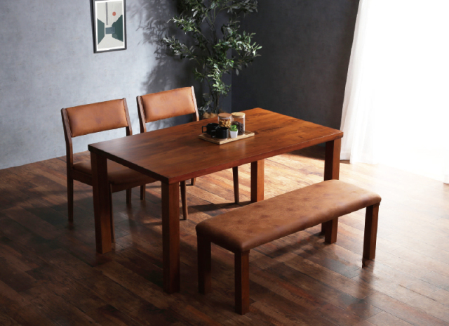 アニータ　ラバーウッド無垢材のダイニング４点セット キャメル　幅1400の写真