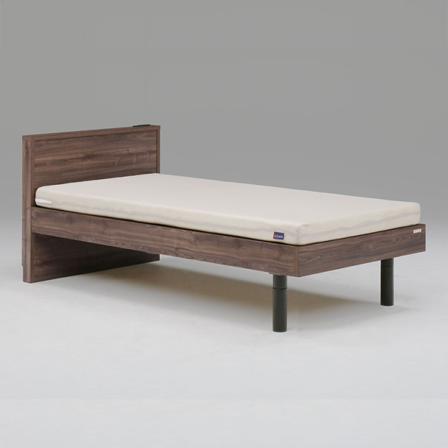 Tasiaウォールナット柄USB電源付４段階高さ調節可能ベッド　シングル