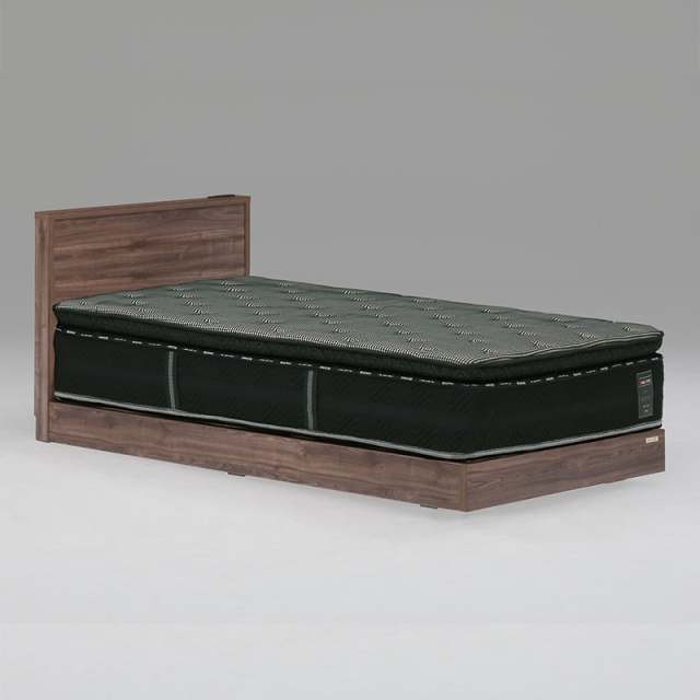 Tasiaウォールナット柄USB電源付４段階高さ調節可能ベッド　シングル