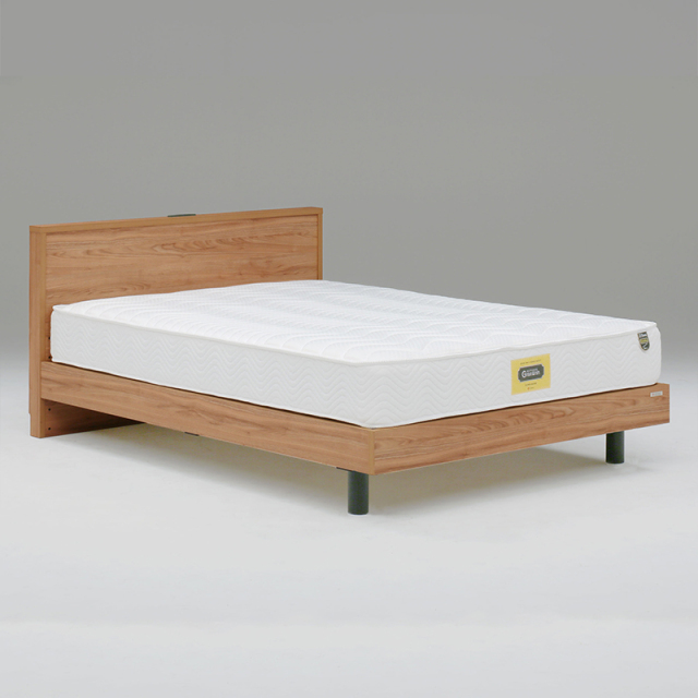 Tasiaウォールナット柄USB電源付４段階高さ調節可能ベッド　ダブル