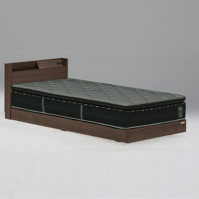 Tasiaオーク柄2口コンセント付き高さ調節可能ベッド シングル