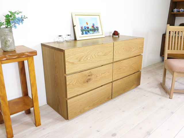 天然木・無垢ホワイトオークのチェスト 彩美 幅1200mm