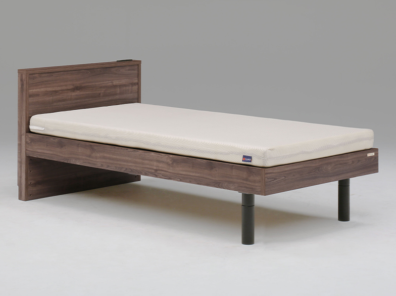 Tasiaウォールナット柄USB電源付４段階高さ調節可能ベッド　シングル