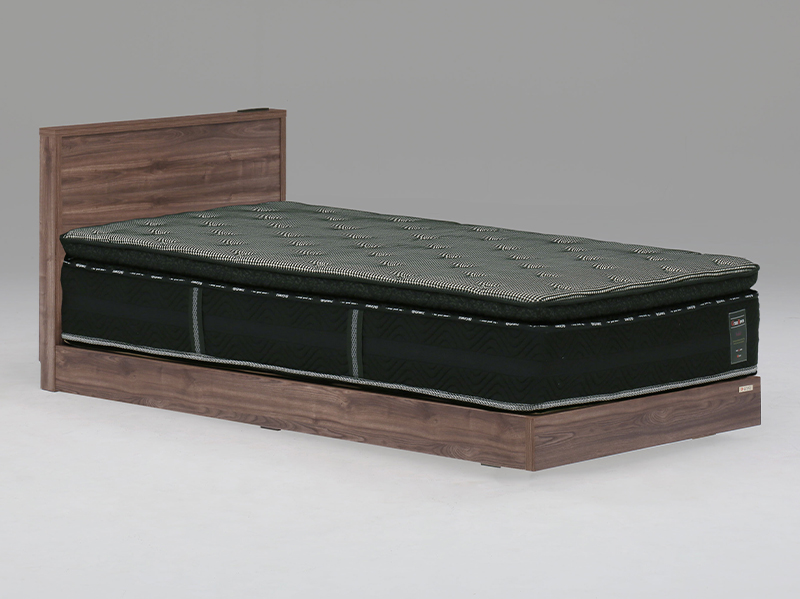 Tasiaウォールナット柄USB電源付４段階高さ調節可能ベッド　シングル