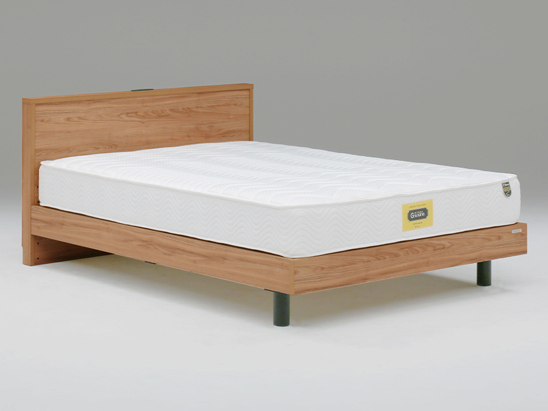 Tasiaウォールナット柄USB電源付４段階高さ調節可能ベッド　ダブル