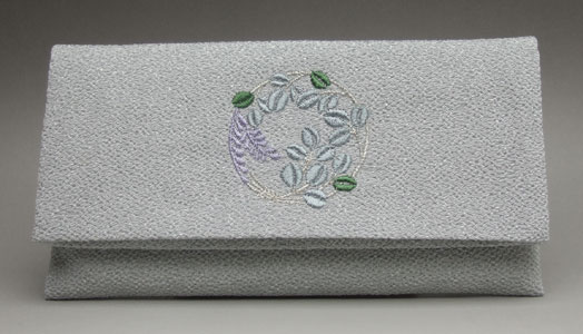数珠袋　数珠入　折りたたみ　ちりめん刺繍入り　グレー