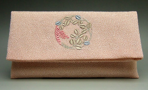 数珠袋　数珠入　折りたたみ　ちりめん刺繍入り　ピンク