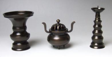 仏具セット　 広丸　具足セット 三具足 　色付　３,５寸