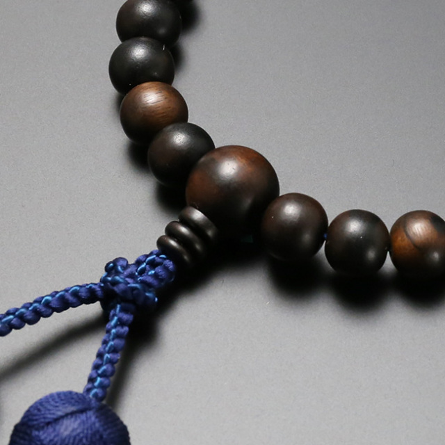 京都 数珠 販売｜くみひも梵天房 黒檀 素挽き 2天本水晶 男性用 M-099