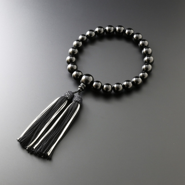 京都 数珠 販売｜正絹2色頭房 黒オニキス(20玉） （男性用）