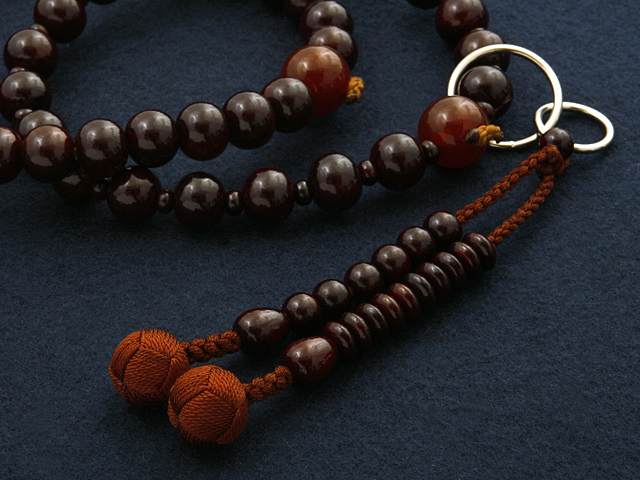 浄土宗用数珠・念珠／紫檀・瑪瑙（めのう）入り （男性向き）【送料