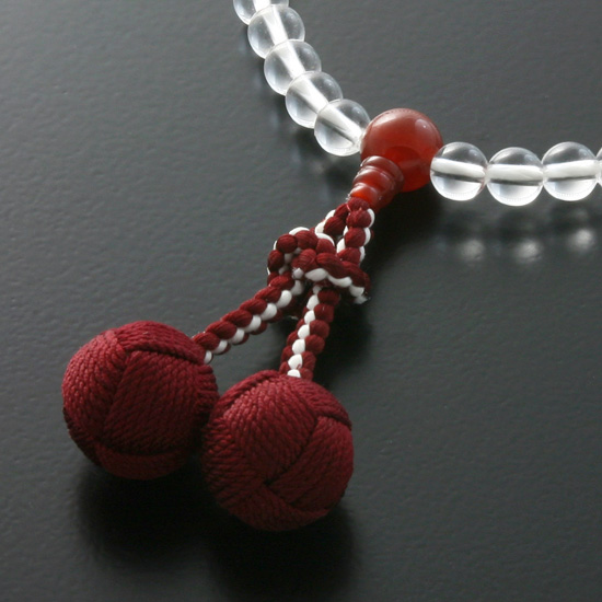 京都 数珠 販売｜本水晶 瑪瑙仕立て 女性用数珠 くみひも梵天房｜数珠