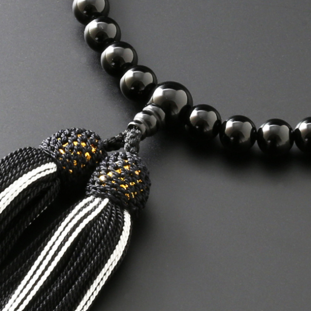 京都 数珠 販売｜正絹2色頭房 黒オニキス(8mm） （女性用）