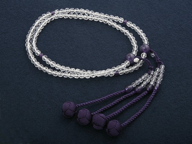 真言宗用数珠・念珠／尺0 本水晶（切子）・紫水晶入り （女性向き