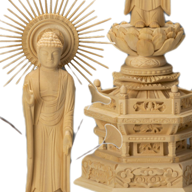 仏像 総桧 六角台座 東弥陀 3寸