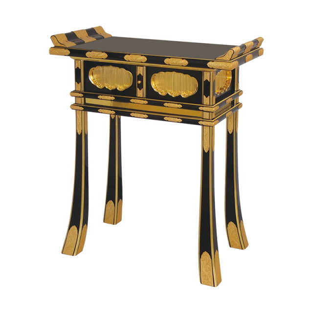 寺院用仏具 中京型背高経机 幅2.5尺 金具付 筆返付 木製