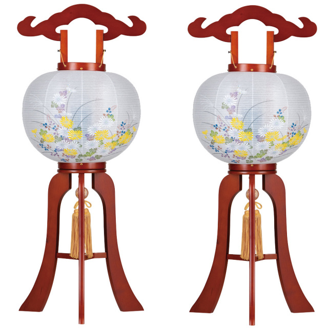 吊り提灯(七五三用大灯明)一対 盆提灯 盆ちょうちん 【一対入り】回転灯付き木製提灯 華のケヤキ 9号