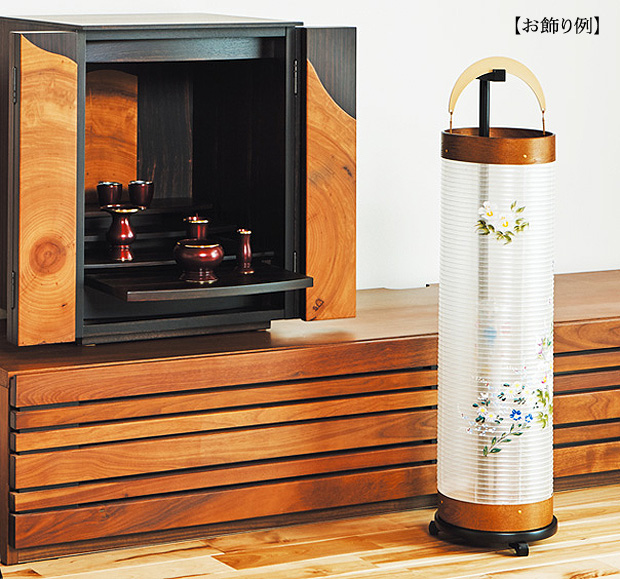 盆提灯 モダン 組立簡単！回転灯付き新型行灯 立花6号 ケヤキ調 芙蓉