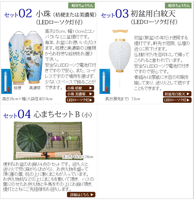 初盆・新盆セット 霊前灯（特小）＋小珠（通年用）＋吊り提灯C