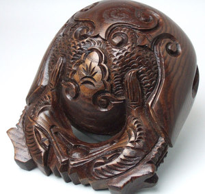 仏具 木魚 欅 上彫 6寸 仏具 木魚 欅 上彫 6寸