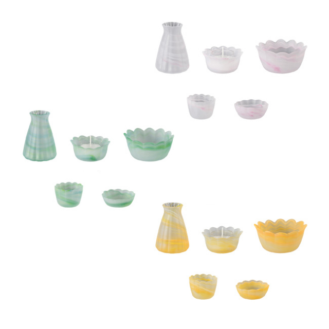 吹きガラス仏具 5具足セット マーブル 吹きガラス仏具5具足セットマーブル