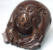 仏具　木魚　欅　上彫　3寸