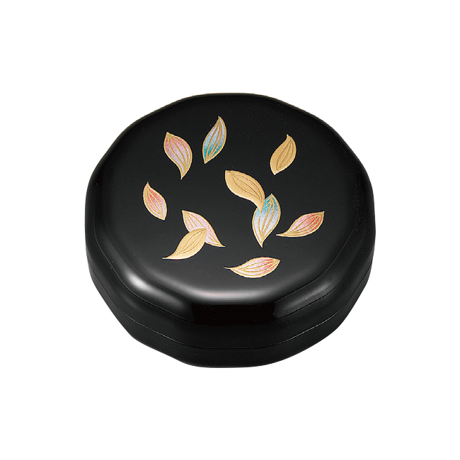 さくら香合　黒　蒔絵散華　２.４寸