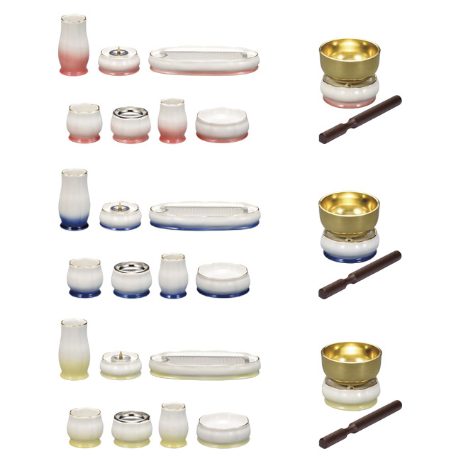 【仏具 セット】『美濃焼　花輪７点セット＋りん台３点セット』