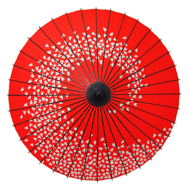 紙傘 桜渦 朱色