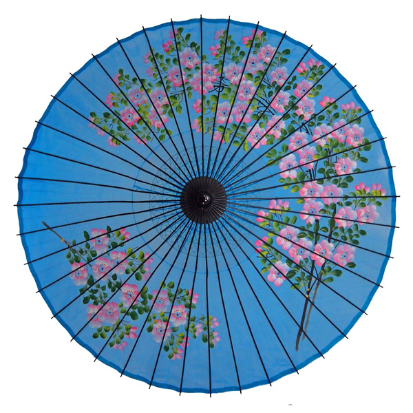 絹傘 桜絵 水色
