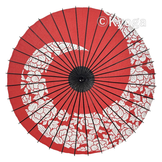 布傘　1尺4寸　牡丹渦　朱赤　舞傘仕様　継棒
