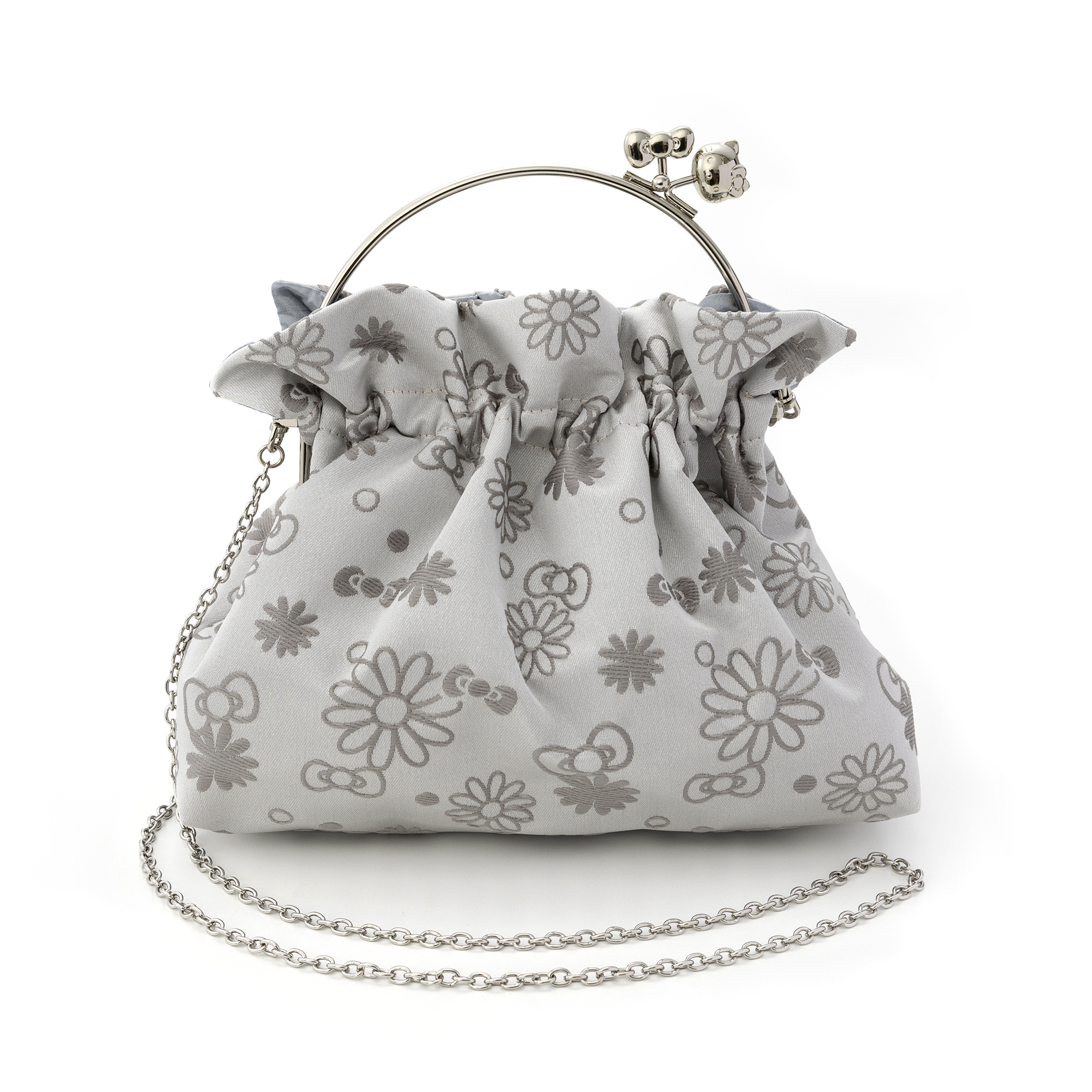 KT ジャガードラメ ハンドルバッグ小 シルバー