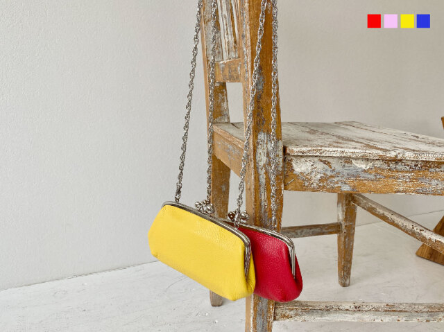 KT レザー長財布 チェーン付きがま口バッグ