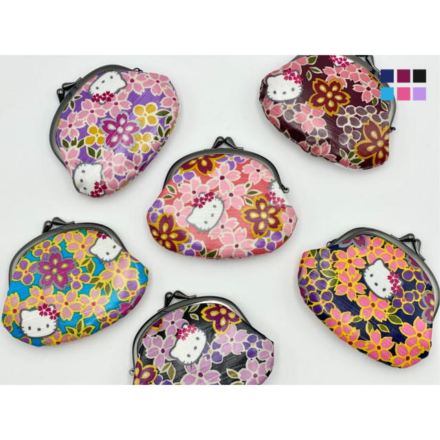 ハローキティ/和風キティ/Hello Kitty/桜(ラミネート加工)/がま口財布/コインケース/6配色 集合1