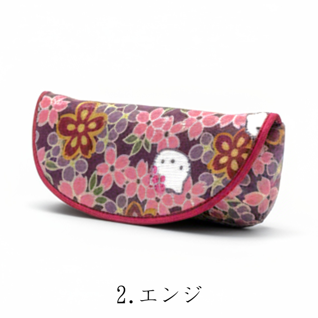ハローキティ/和風キティ/Hello Kitty/桜(ラミネート加工)/メガネケース/6配色 エンジ