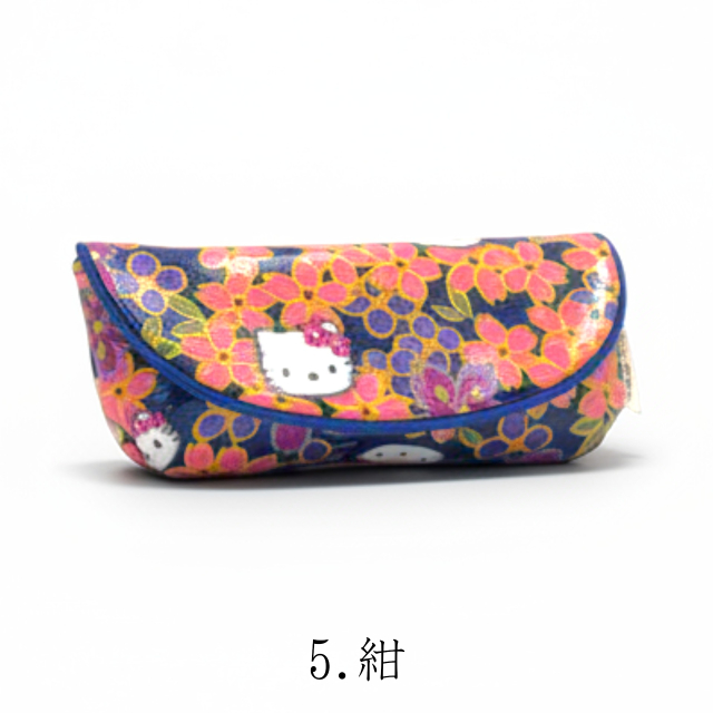 ハローキティ/和風キティ/Hello Kitty/桜(ラミネート加工)/メガネケース/6配色 紺
