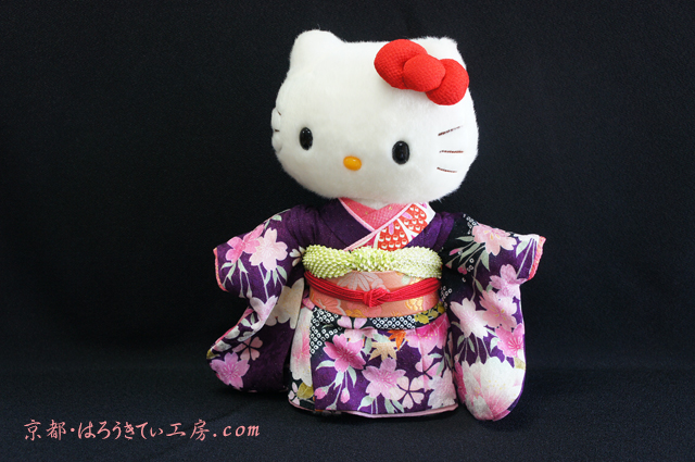 本物仕立の着物！高級友禅着物ハローキティぬいぐるみ/和風キティ/立ち姿8