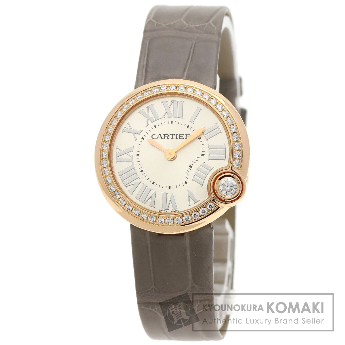 CARTIER カルティエ WJBL0008 バロン ブラン ドゥ カルティエ ベゼルダイヤモンド 腕時計 K18PG 革 レディース [中古] CARTIER カルティエ WJBL0008 バロン ブラン ドゥ カルティエ ベゼル