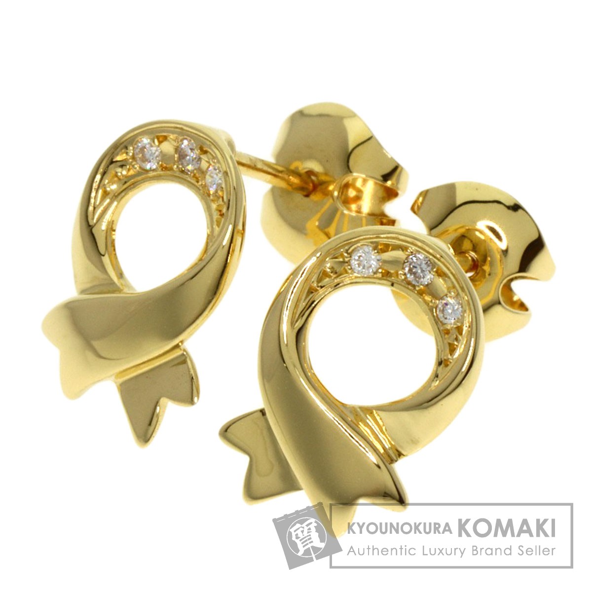 MIKIMOTO ミキモト ダイヤモンド リボン ピアス K18イエローゴールド