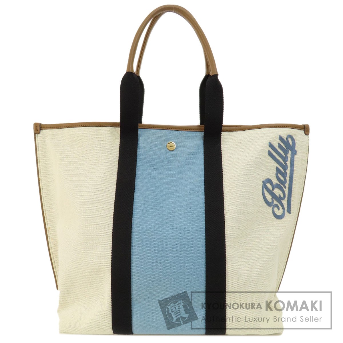 美品 BALLY ハンドバッグ キャンバス マルチカラー ブルー ロゴ 腕掛け 美品 BALLY ハンドバッグ キャンバス マルチカラー ブルー ロゴ