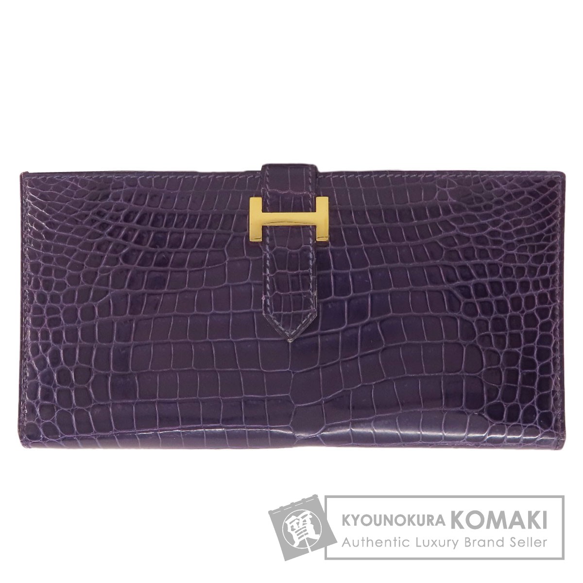 HERMES エルメス ベアンクラシック ブルー ゴールド金具 長財布