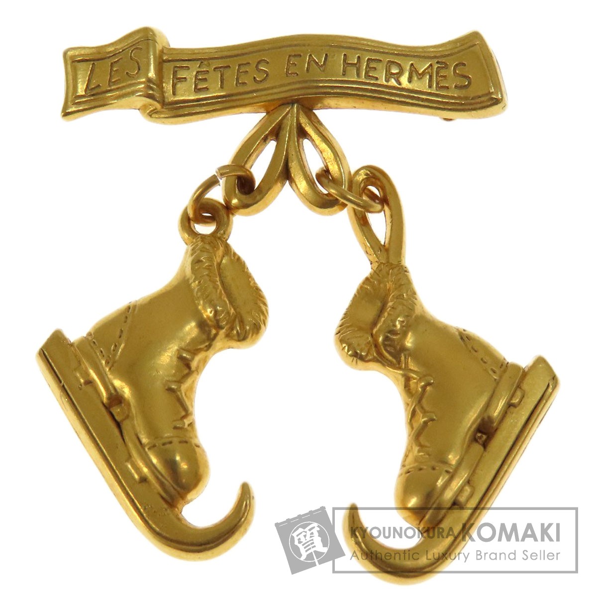 ✨値下げOK✨ HERMES エルメス アイススケート 靴 ブローチ リボン HERMES エルメス スケートシューズモチーフ ブローチ 金属製