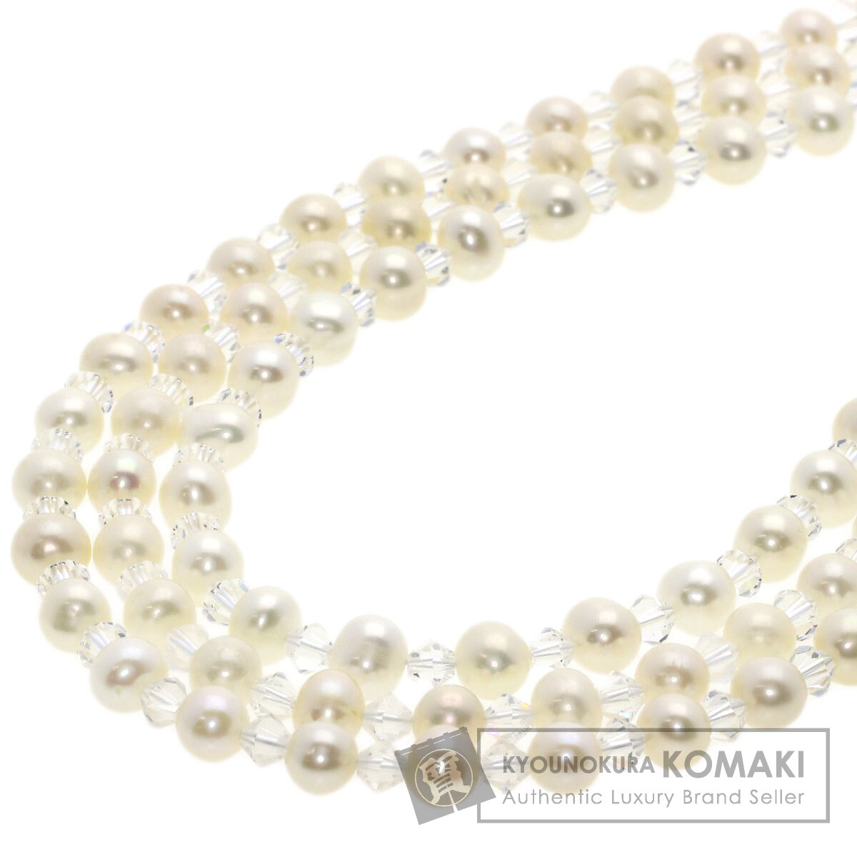 淡水パール 真珠 クリスタル 3連 ネックレス シルバー 51.1g