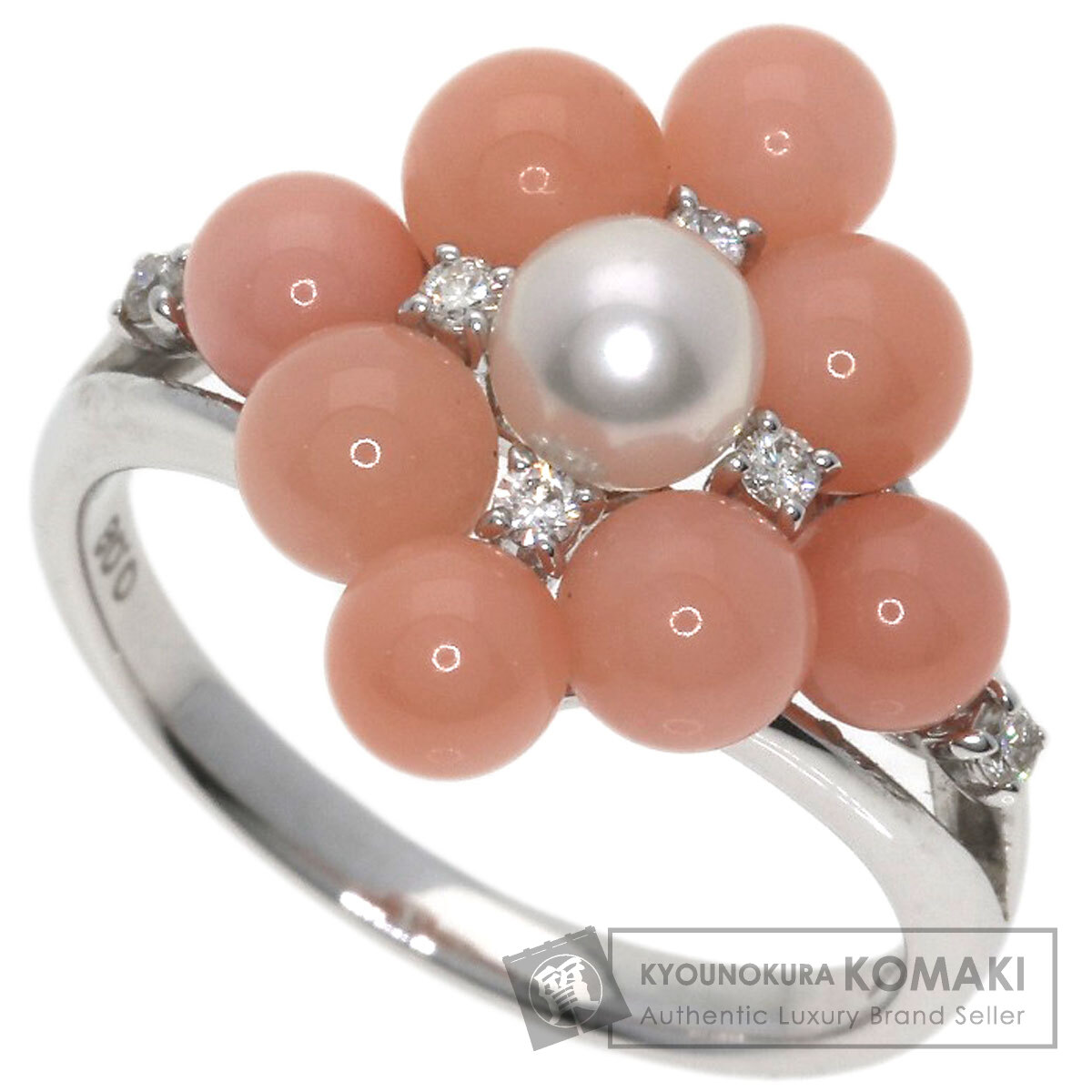 0.08ct サンゴ 珊瑚 パール 真珠 ダイヤモンド リング・指輪 K18