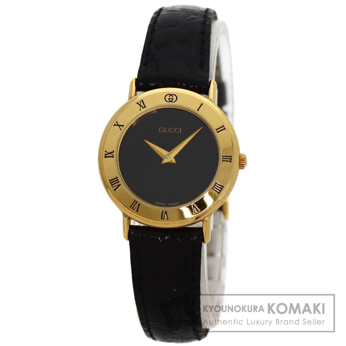 GUCCI グッチ 3000.2.L ラウンドフェイス 腕時計 GP/革 レディース