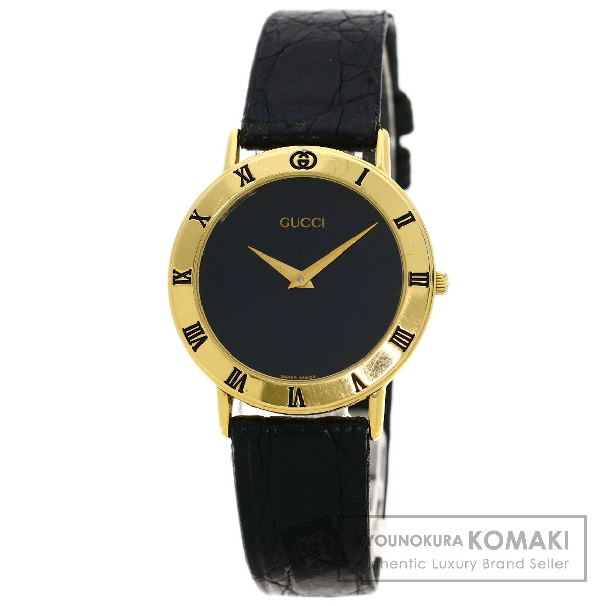 GUCCI グッチ 3000.2M ラウンドフェイス 腕時計 GP/革 メンズ ブランド 