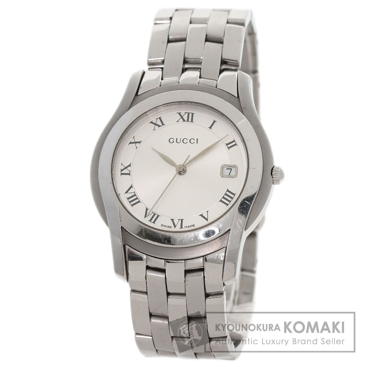 GUCCI ステンレススチール 時計 黒文字盤　5500 GUCCI - 稼働 GUCCI 5500L 黒文字盤 シルバーベルト レディース