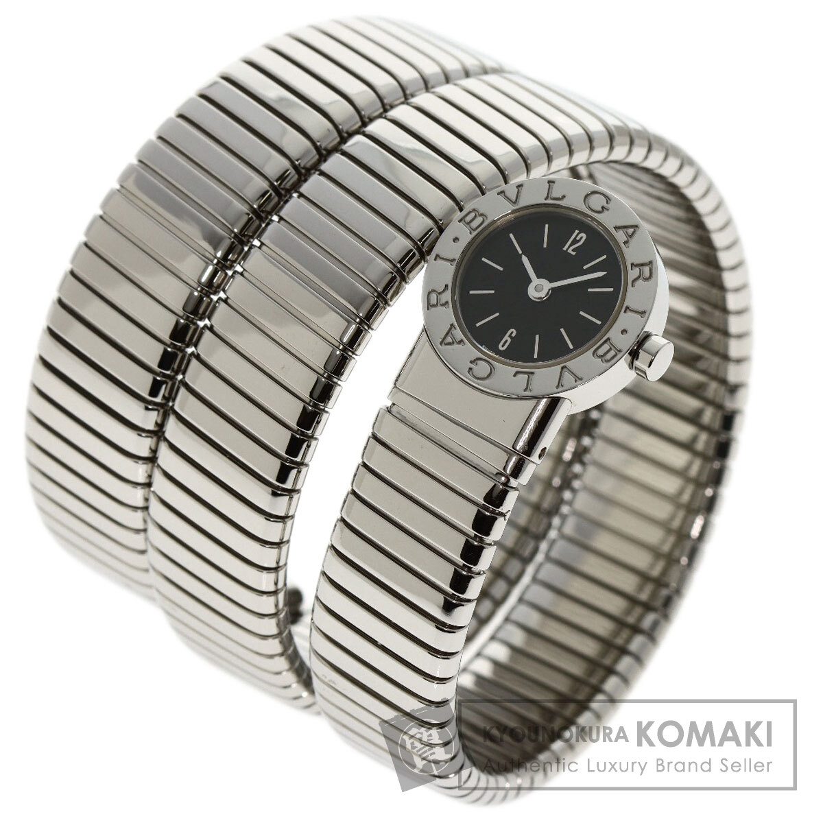 電池交換済 BVLGARI ブルガリ トゥボガス スネーク BB191TS 純正12Pダイヤモンド 黒 ブラック SS ステンレス レディース クォーツ バングル ウォッチ【6ヶ月保証】【腕時計】【中古】 BVLGARI - 電池交換済 BVLGARI ブルガリ トゥボガス スネーク BB191TS